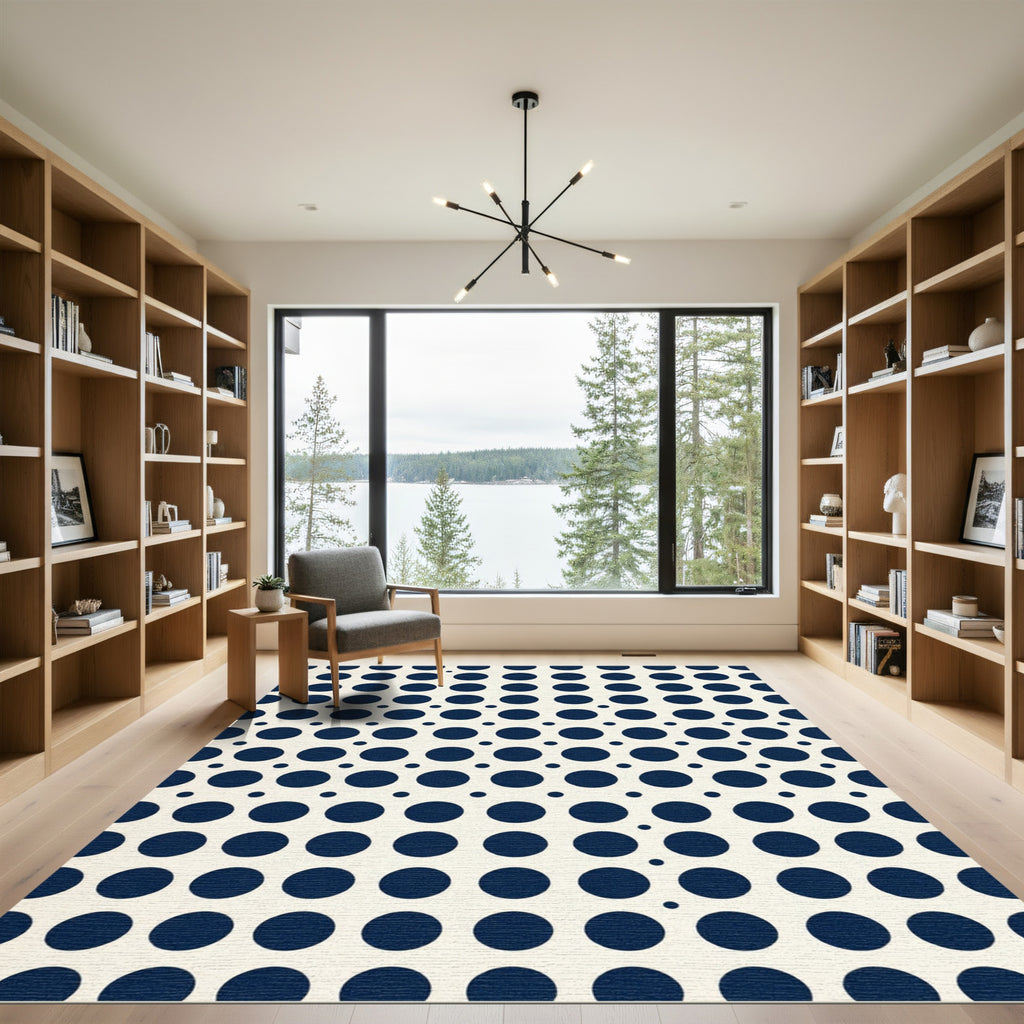Navy Blue Geometric Polka Dot Rug