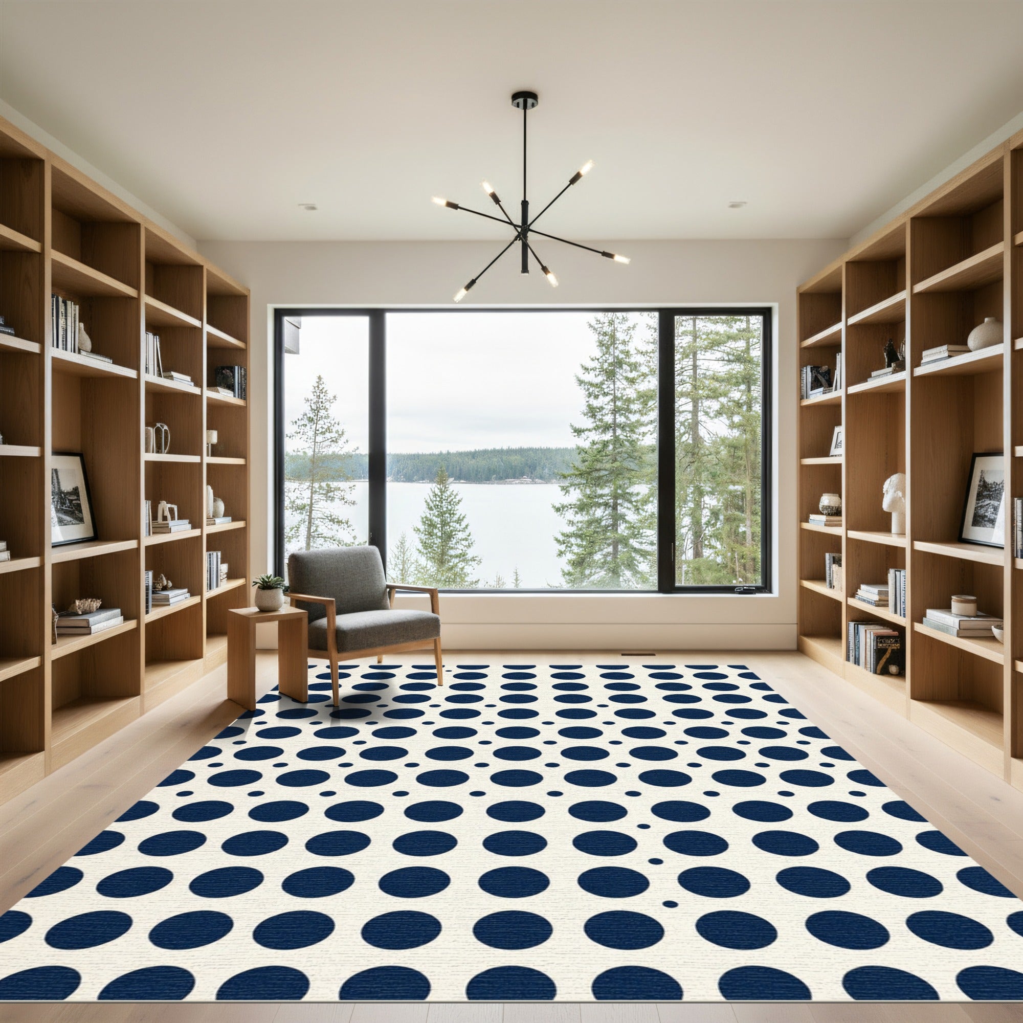 Navy Blue Geometric Polka Dot Rug