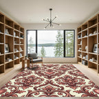 Romantic Damask Heart Scroll Crimson Accent Rug
