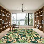 Earthy Green Clematis Trellis Grid Rug