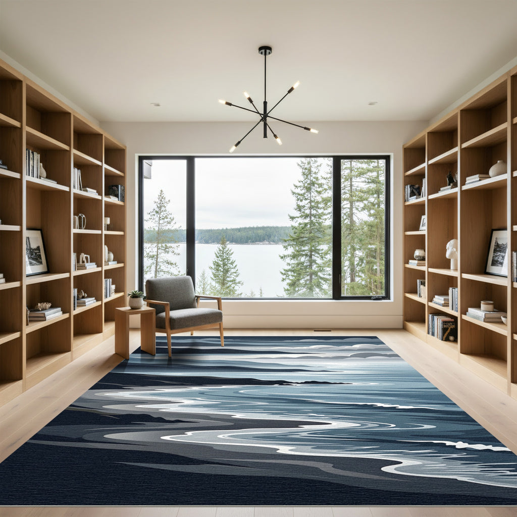 Serene Blue Coastal Wave Landscape Rug