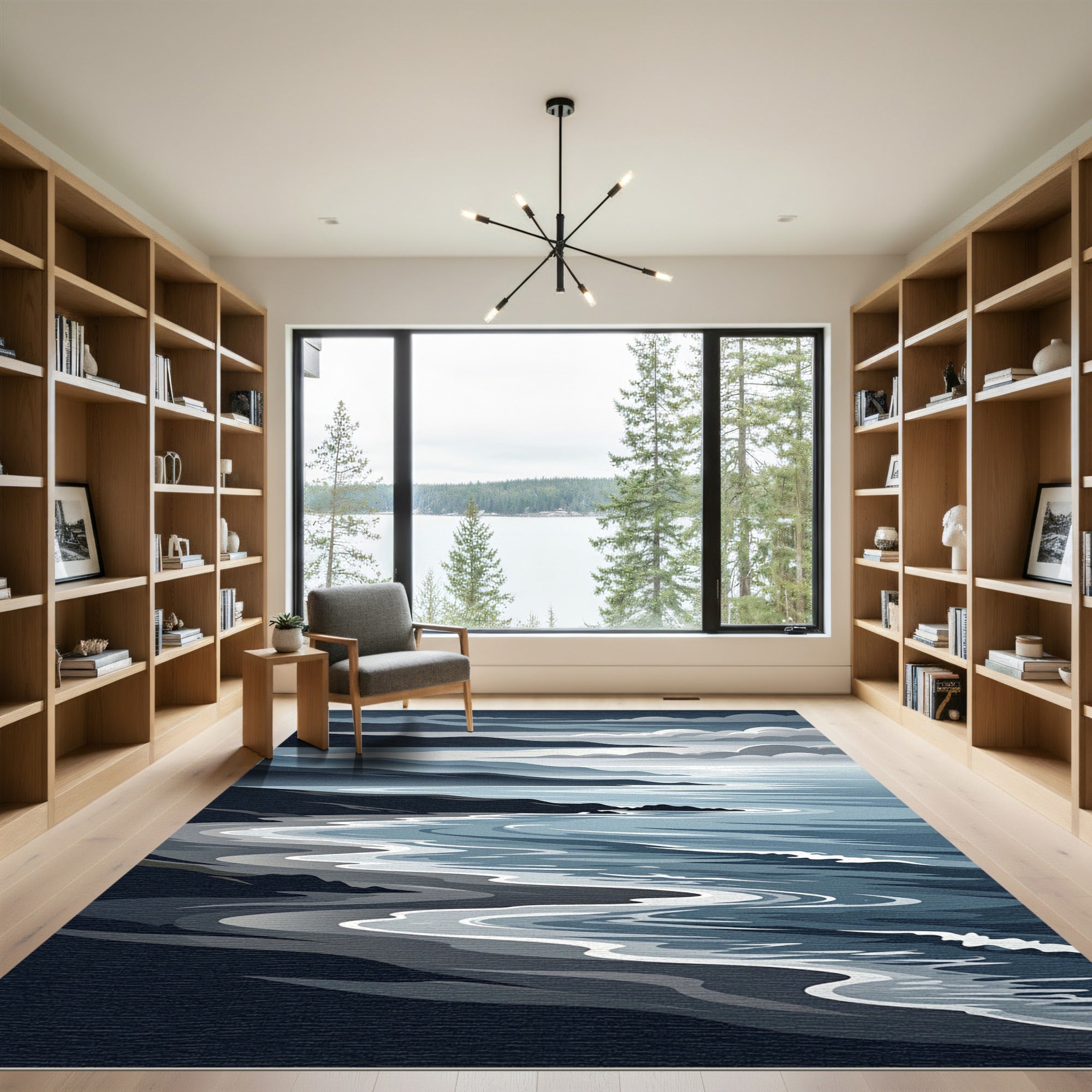 Serene Blue Coastal Wave Landscape Rug