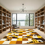 Golden Farmhouse Checkerboard Countryside Illustration Rug