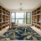 Golden Tropical Palm Navy Backdrop Rug