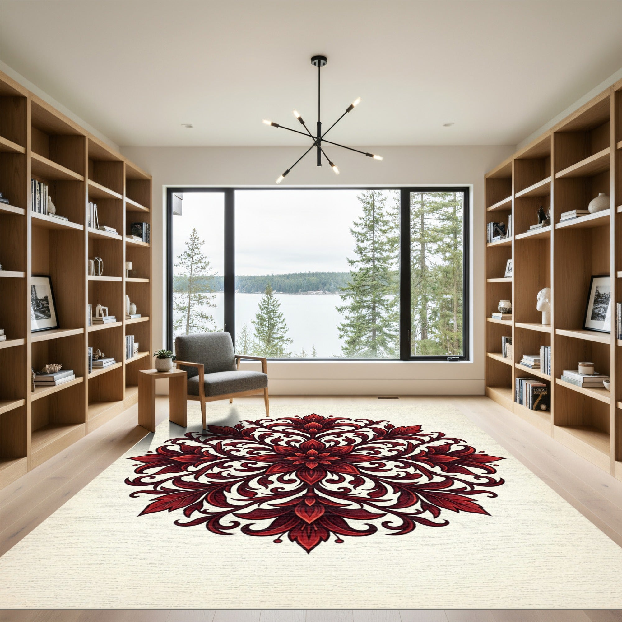 Crimson Red Floral Medallion Rug
