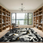 Elegant Black Gold Zen Ink Abstract Rug