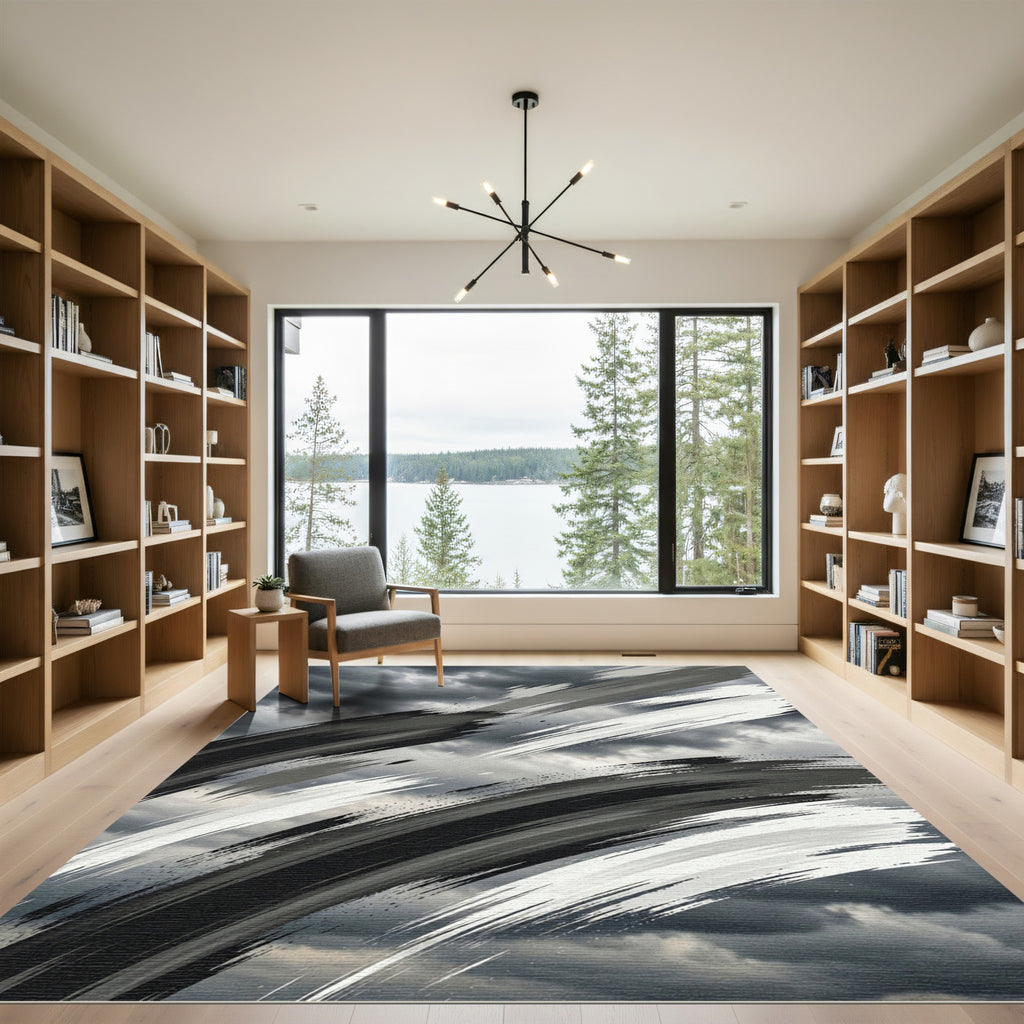 Monochromatic Brush Stroke Arc Rug