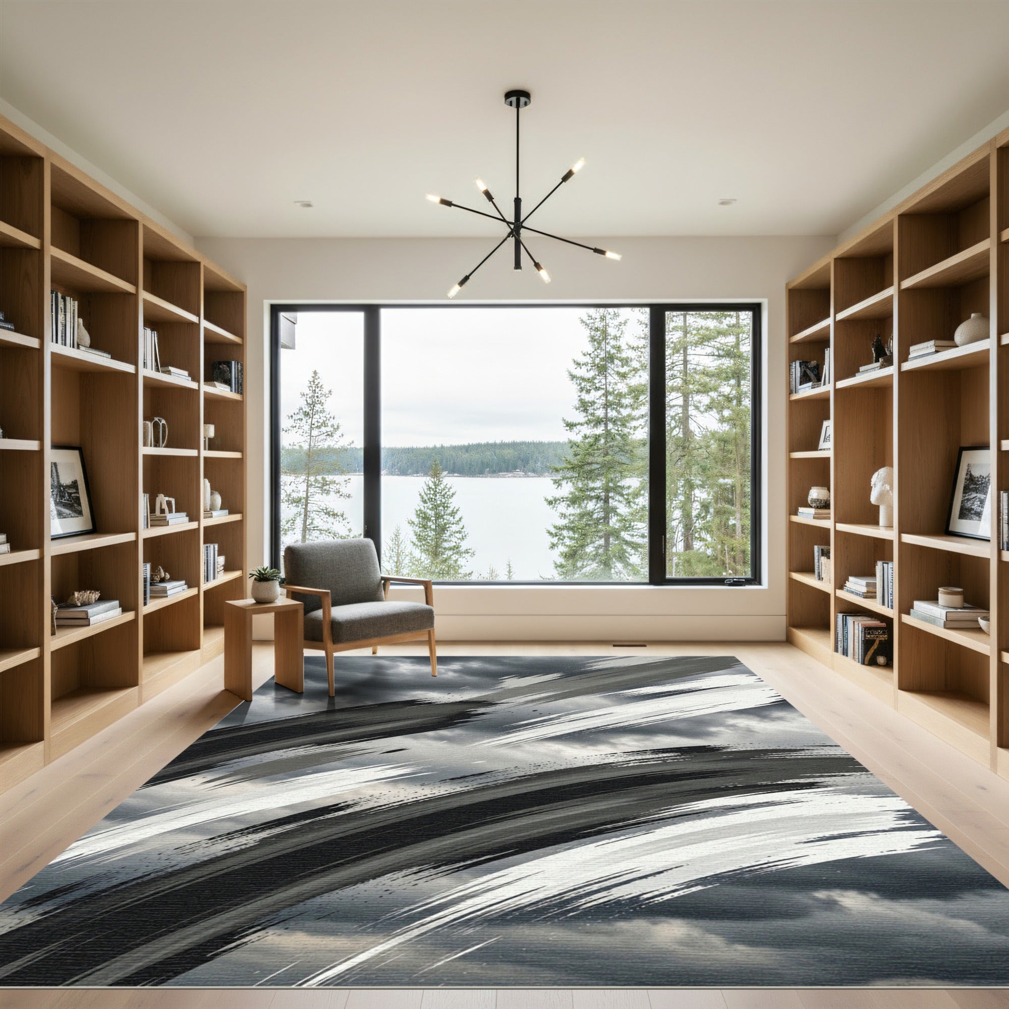 Monochromatic Brush Stroke Arc Rug