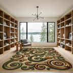 Ornate Green Gold Swirl Scroll Rug