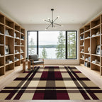 Classic Burgundy Tan Plaid Squares Rug