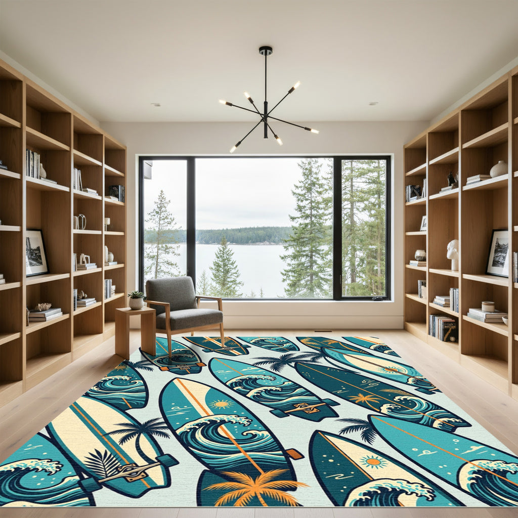 Tropical Surf Wave Palm Coastal Art Rug