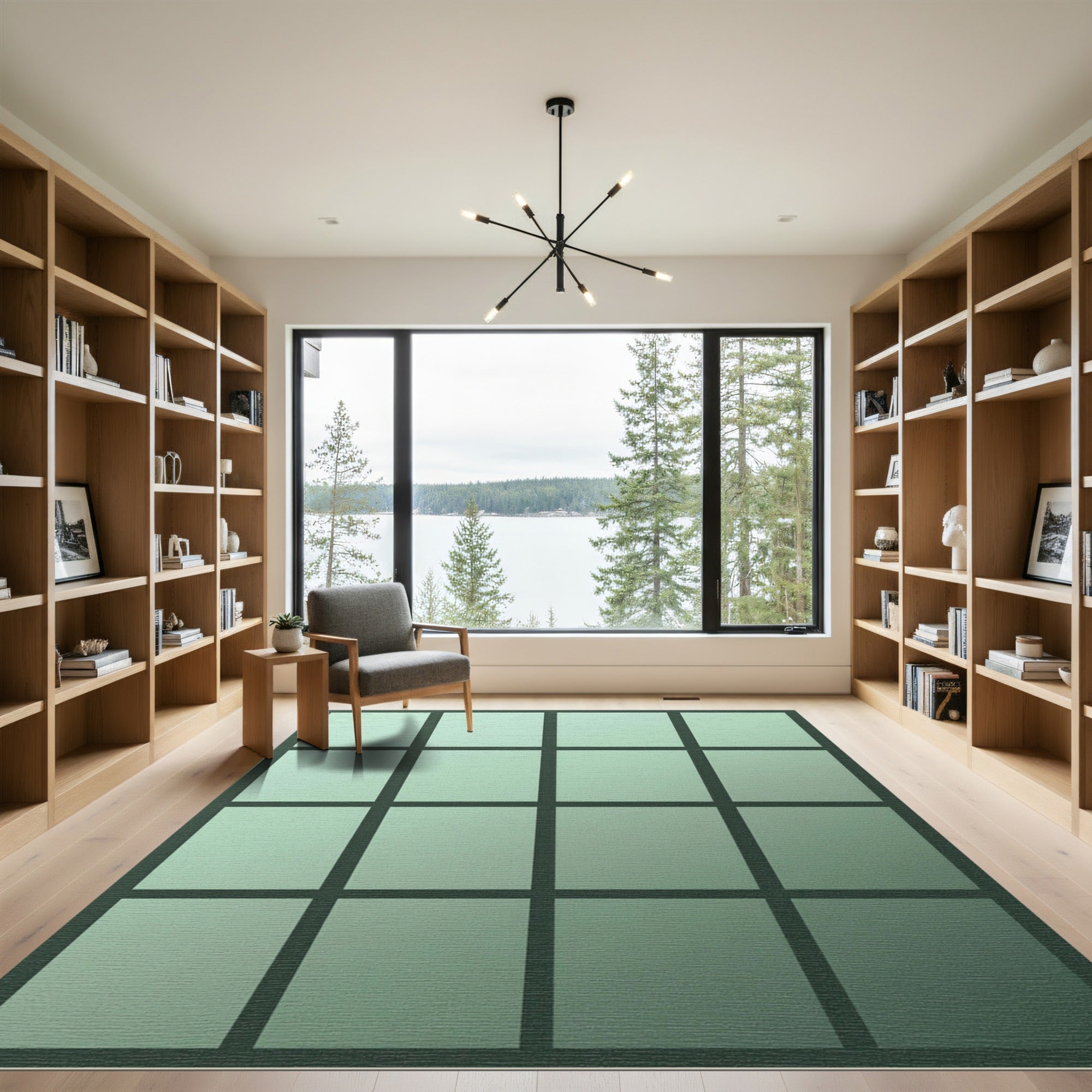 Pale Green Gradient Checkerboard Rug