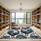 Vintage Blue Rooster Farmhouse Folk Art Rug