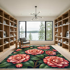 Lush Coral Camellia Botanical Garden Rug