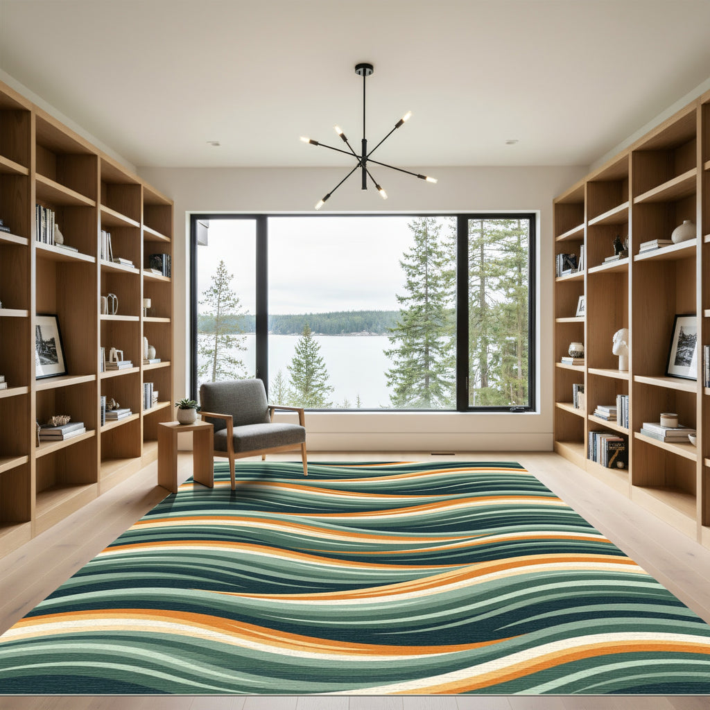 Abstract Swirl Teal Orange waves Rug