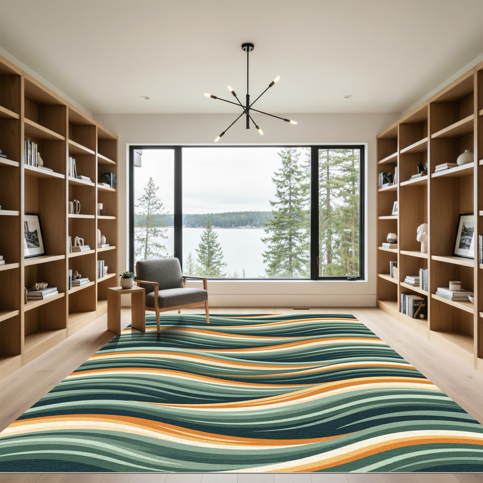 Abstract Swirl Teal Orange waves Rug
