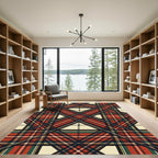 Crimson Red Plaid Intersecting Lines Rug