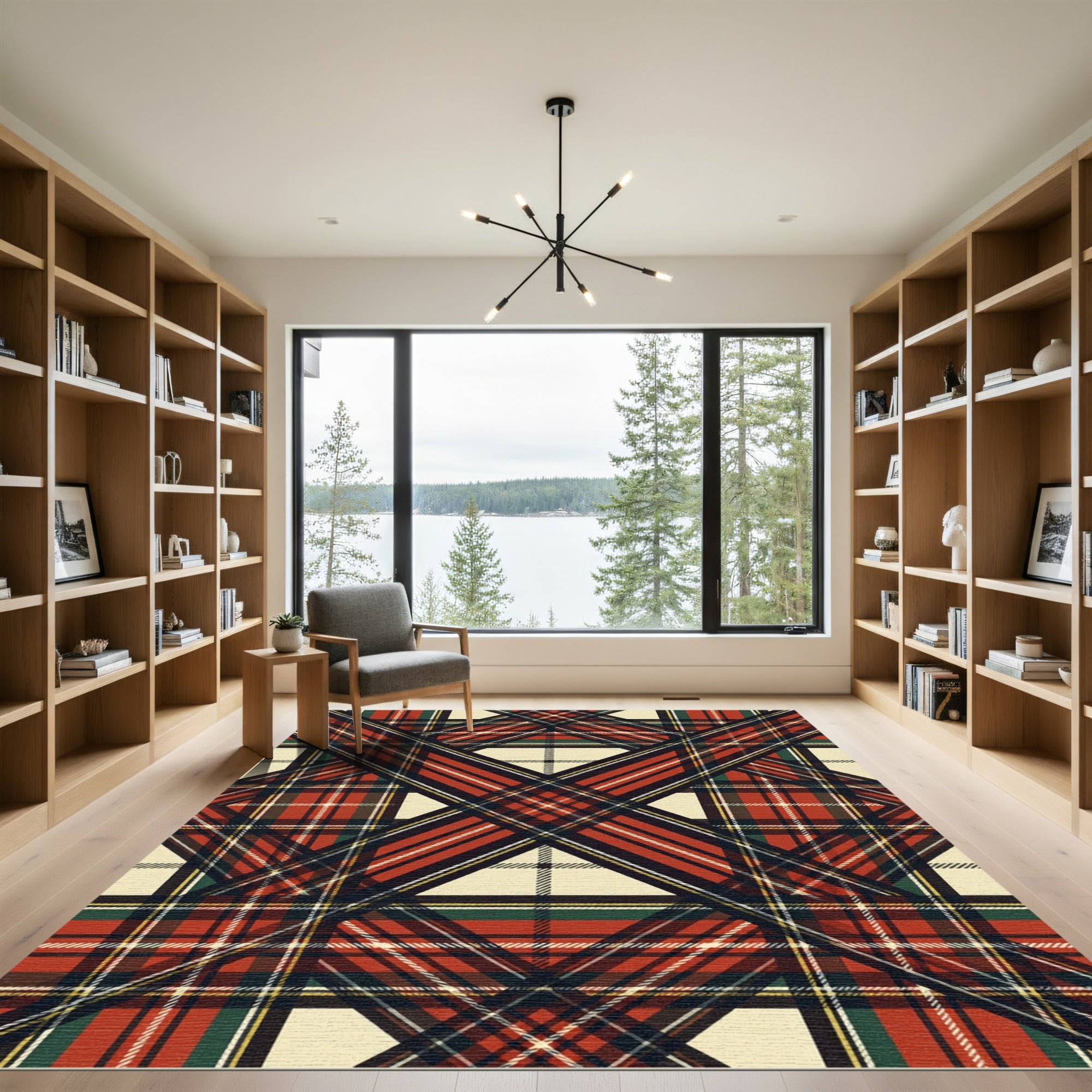 Crimson Red Plaid Intersecting Lines Rug
