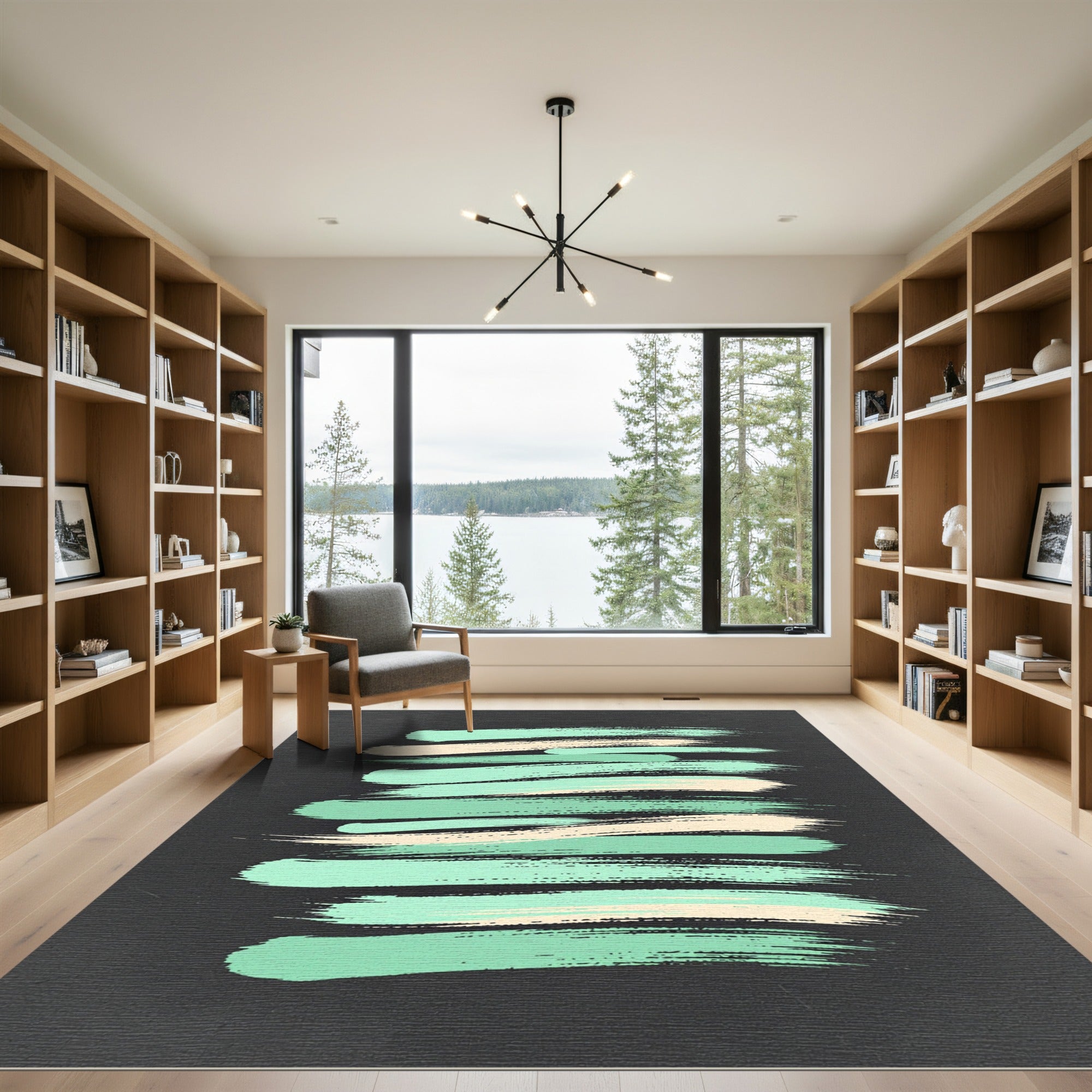 Mint Peach Horizontal Brush Strokes Rug