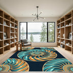Teal Gold Nautilus Shell Swirl Rug