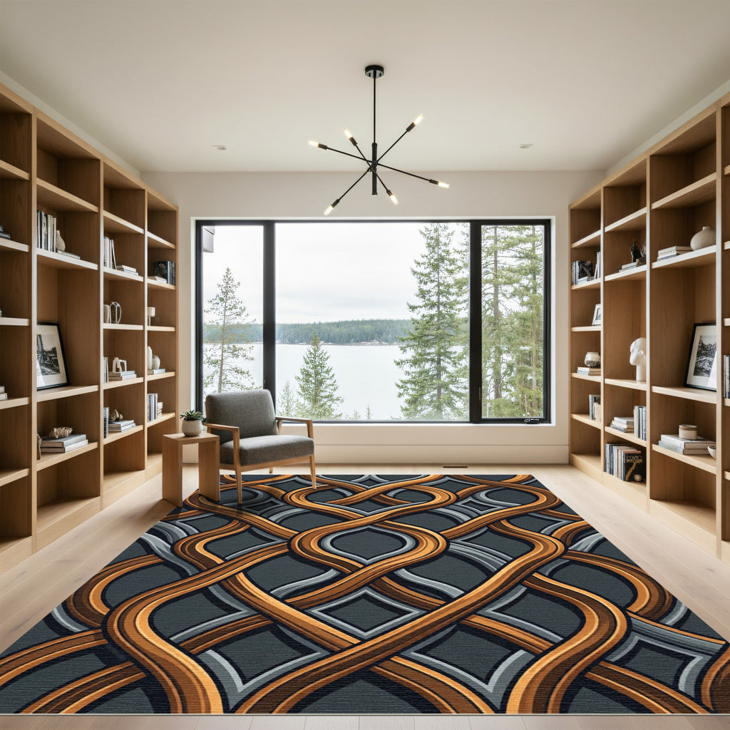 Intertwined Golden Bronze Silver Swirl Rug