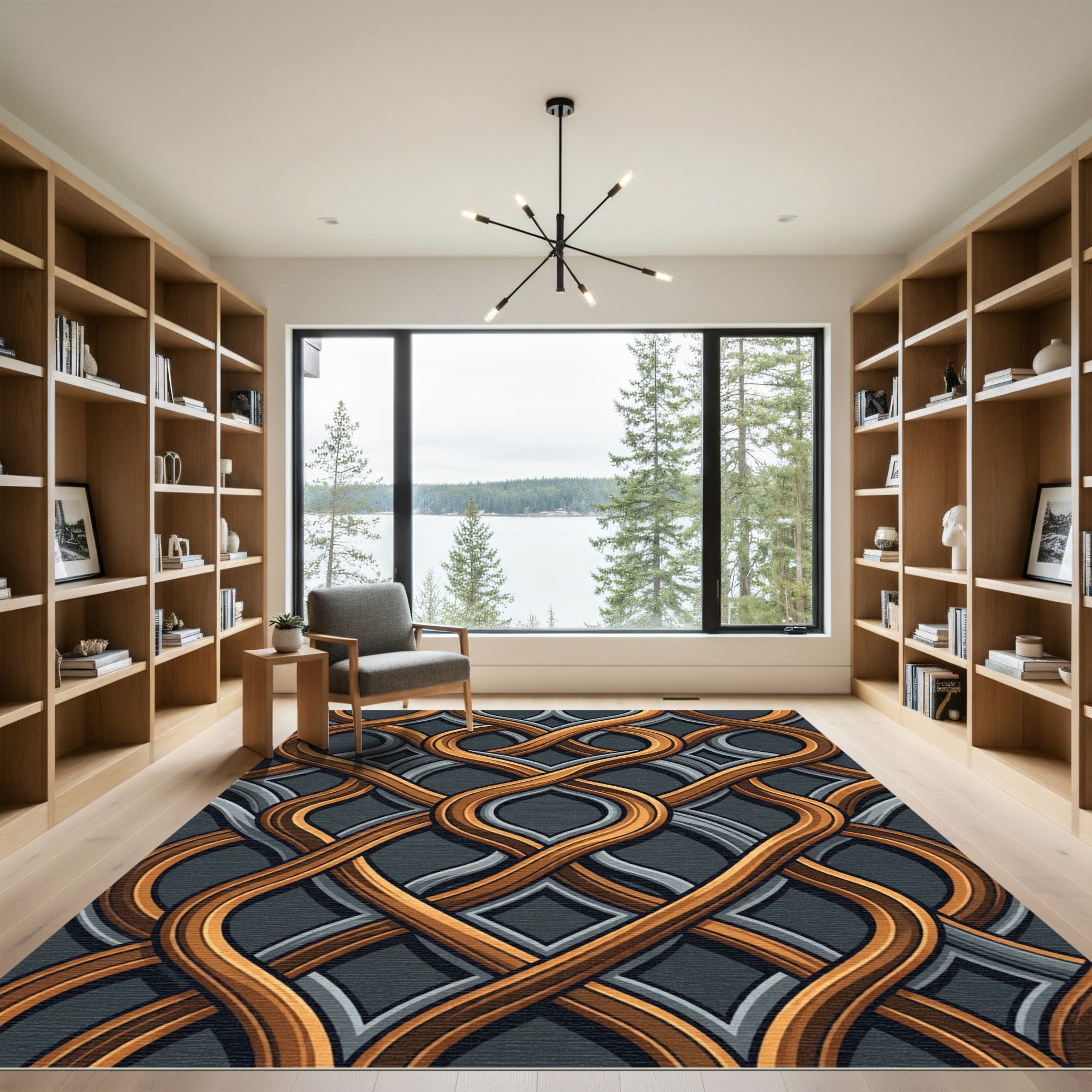 Intertwined Golden Bronze Silver Swirl Rug
