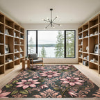 Elegant Pink Clematis Floral Damask Rug