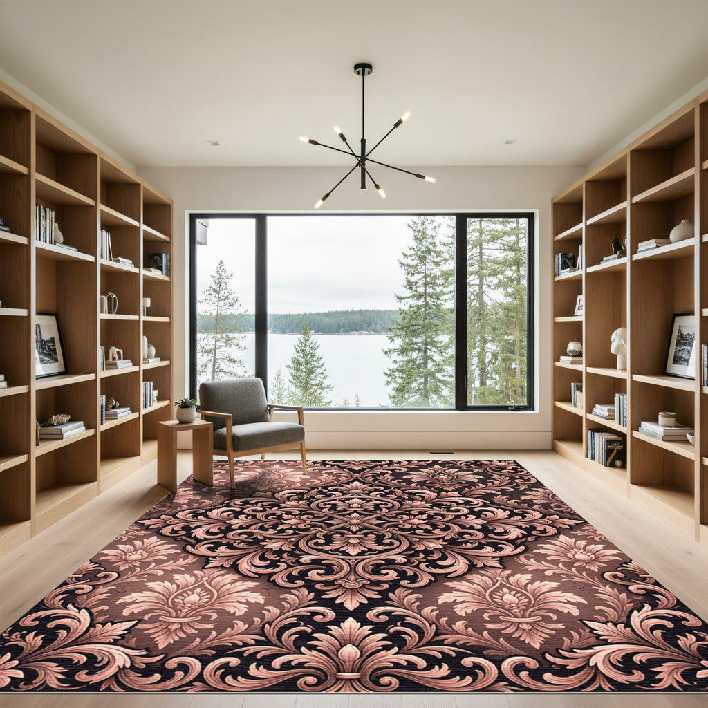 Blush Damask Ornate Filigree Medallion Rug