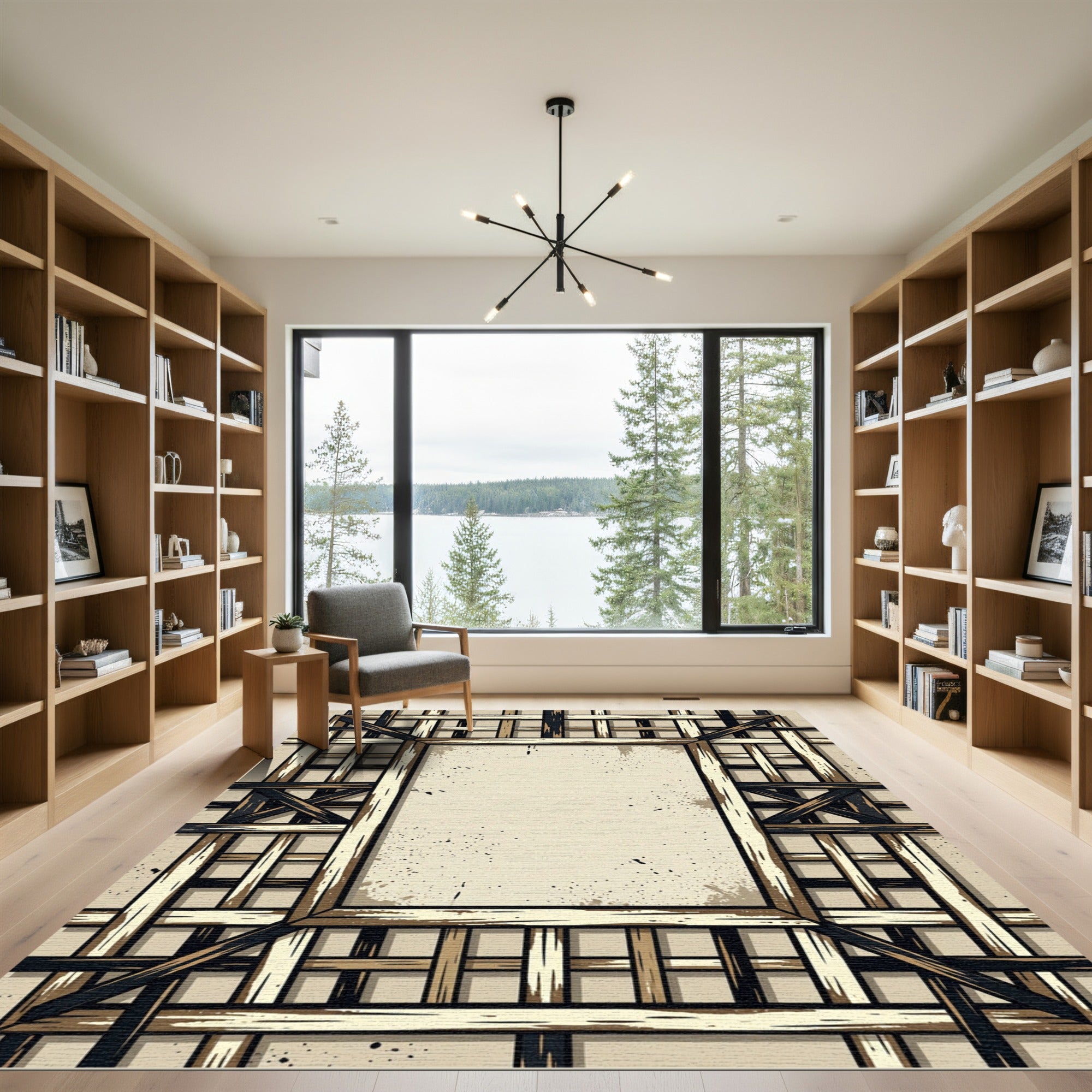 Rustic Wood Lattice Frame Rug