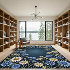 Wildflower Meadow Navy Botanical Frame Rug