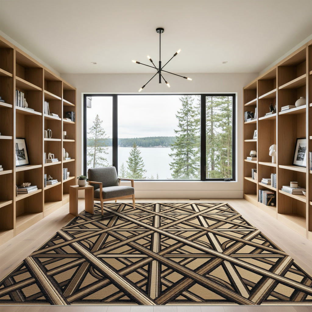 Art Deco Gold Geometric Lattice Rug