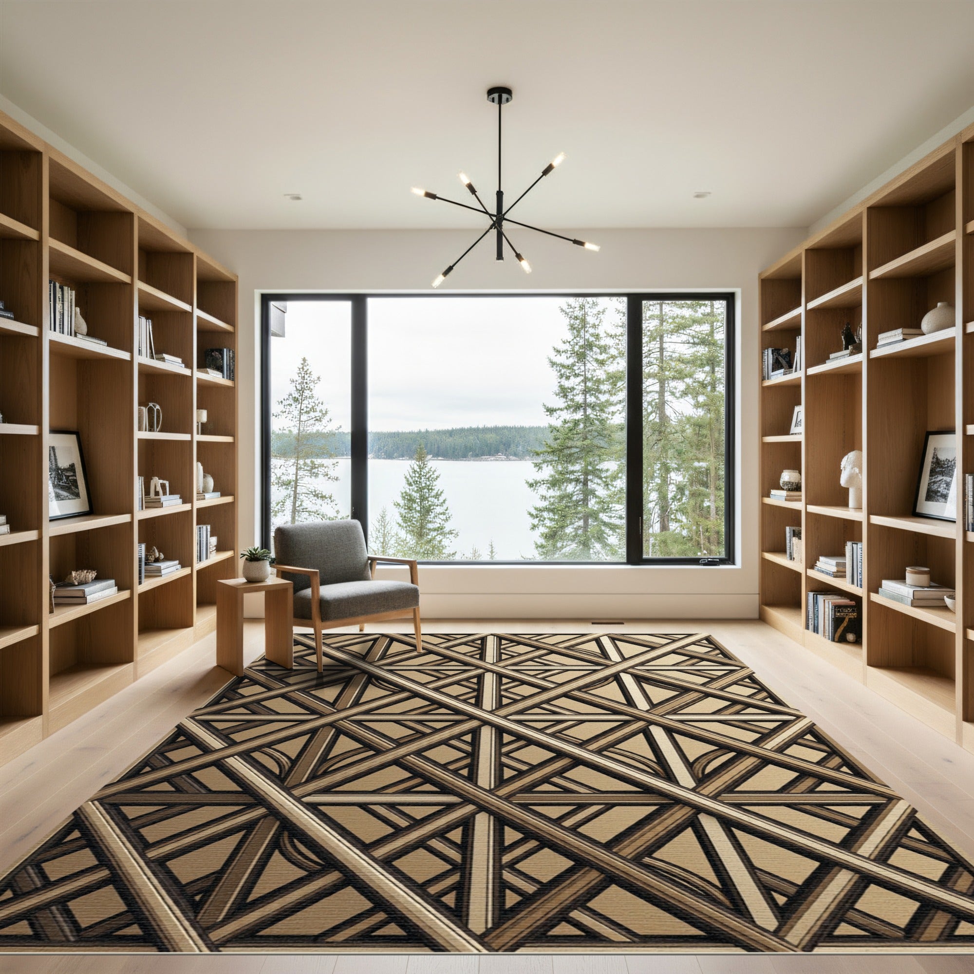 Art Deco Gold Geometric Lattice Rug