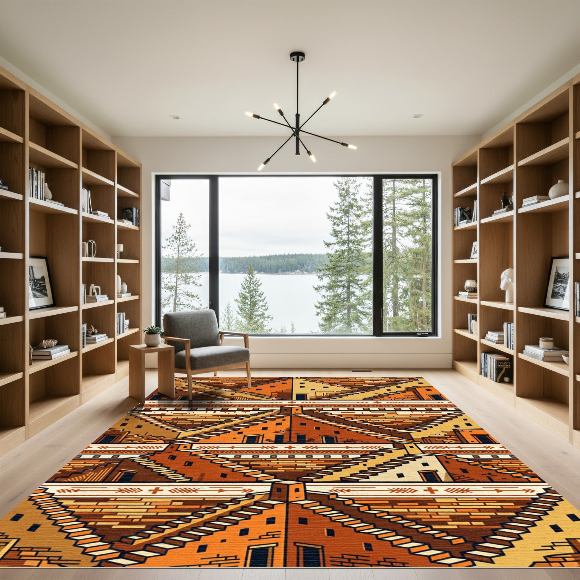 Terracotta Architecture Staircase Geometric Rug