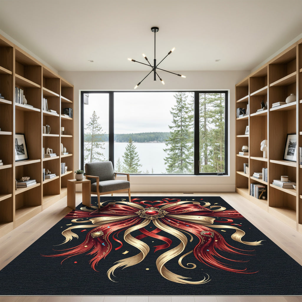 Elegant Crimson Royal Ribbon Bow Rug