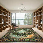 Elegant Sage Wreath Floral Scroll Frame Rug