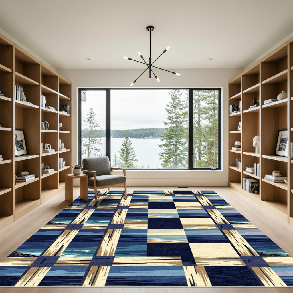 Coastal Beach Plaid Scene Rug