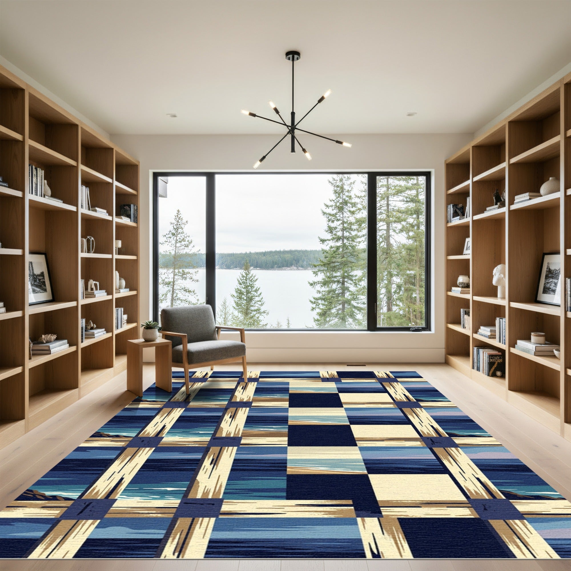 Coastal Beach Plaid Scene Rug