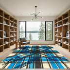 Bold Blue Geometric Tartan Cross Hatch Rug