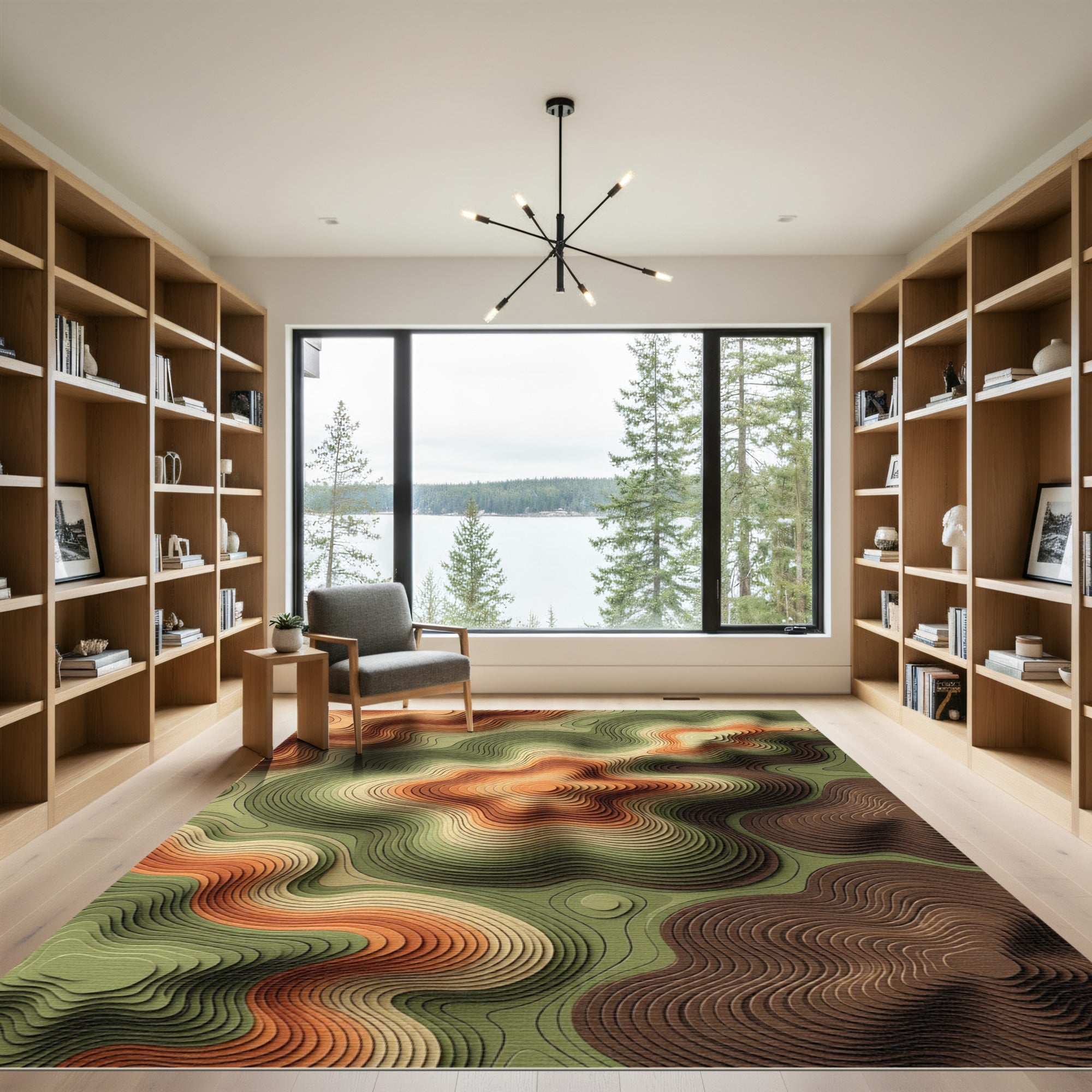 Earthy Contoured Topographic Layered Abstract Rug