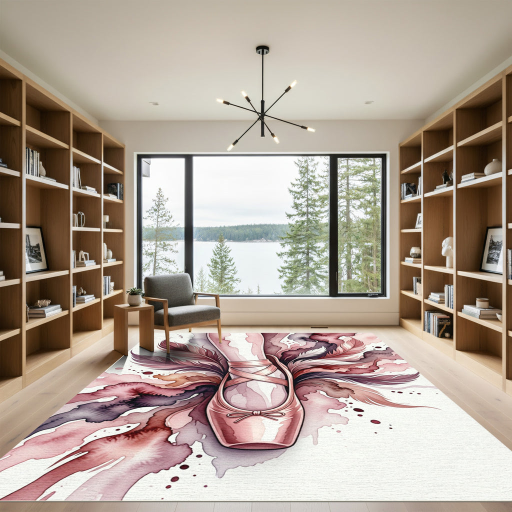 Whimsical Ballerina Pink Watercolor Feather Elegance Rug
