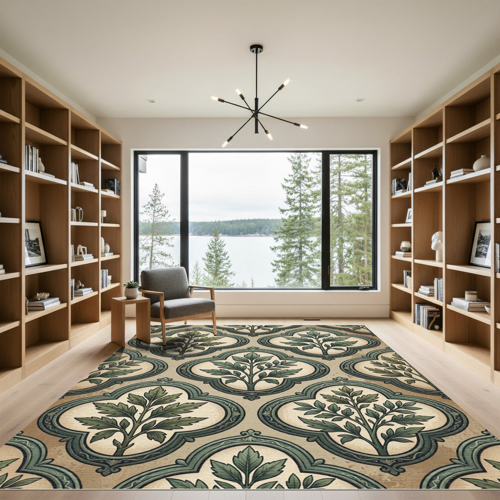 Sage Green Filigree Botanical Quatrefoil Rug
