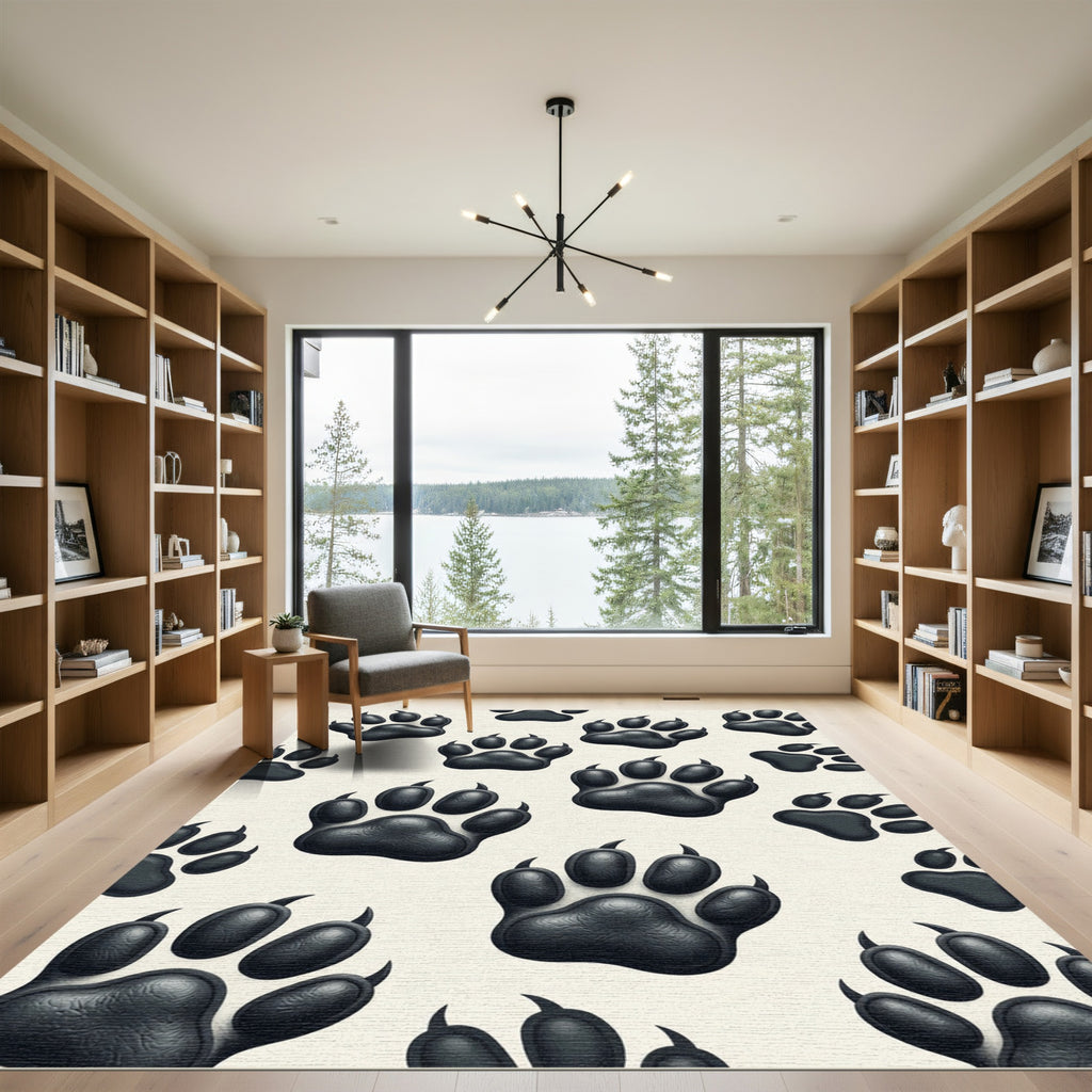 Monochromatic Minimalist Bear Paw Accent Rug