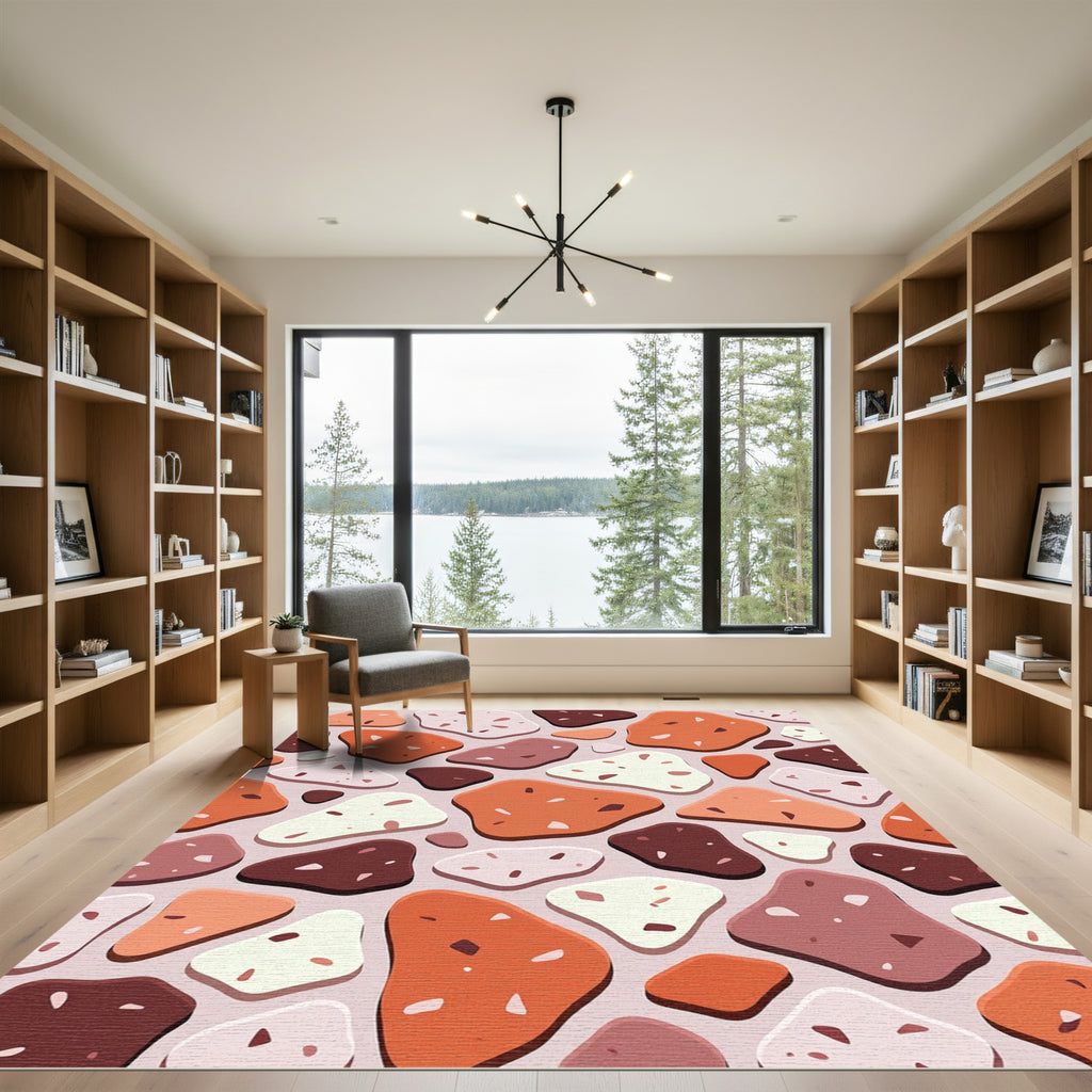 Earthy Terracotta Pebble Scatter Rug