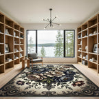 Ornate Dark Floral Bouquet Arrangement Rug