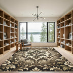 Elegant Sepia Floral Damask Art Rug