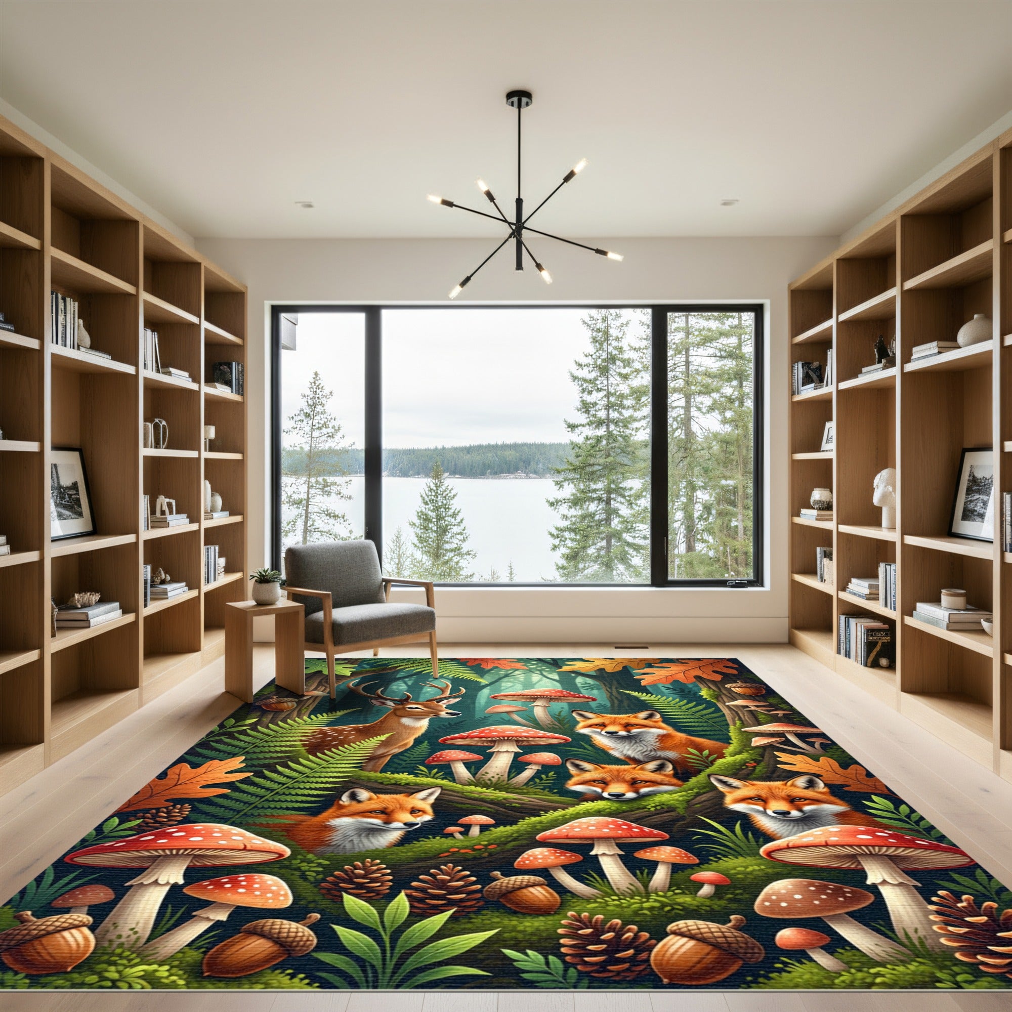 Whimsical Woodland Deer and Fox Forest Rug