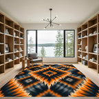 Bold Vivid Orange Black Diamond Ikat Rug