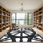 Charcoal Nautical Ship Wheel Intertwined Rug