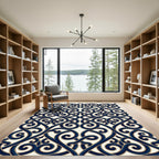 Navy Interwoven Scrollwork Damask Rug