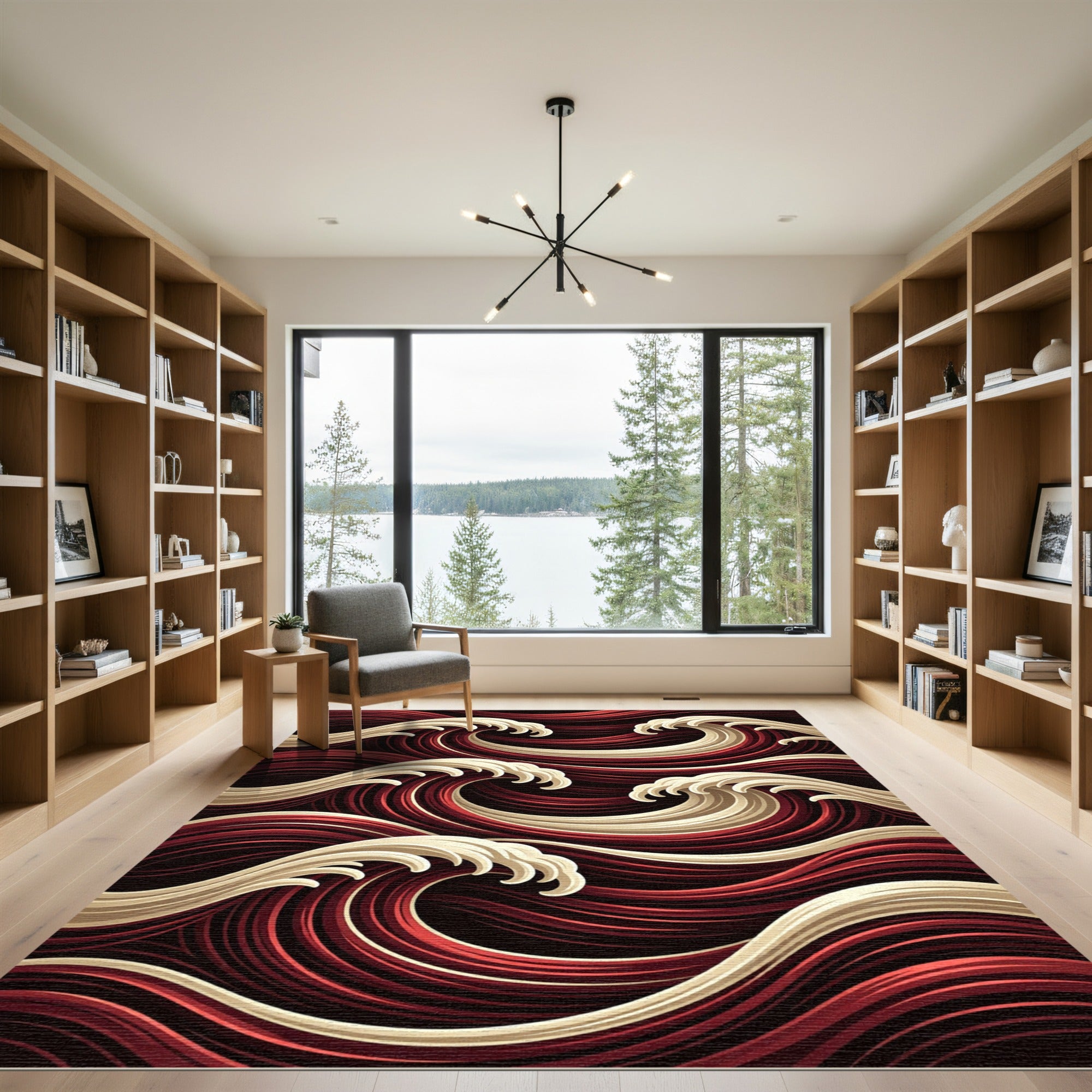 Crimson Cream Dynamic Wave Flow Rug